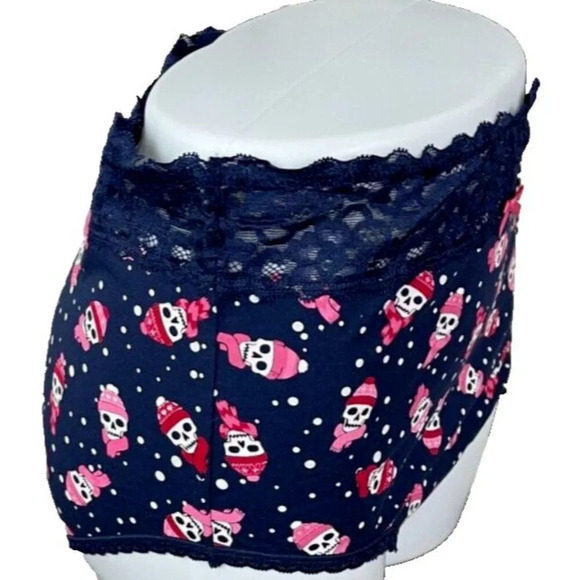 Torrid 1 Winter Skull Snow Print Lace Waistband Cotton Highwaist Cheeky Panties - Picture 3 of 5